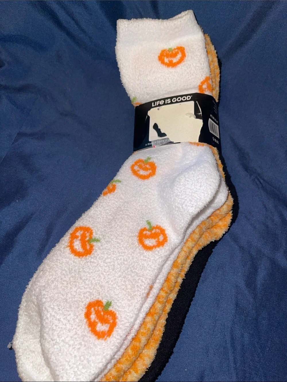Life Is Good - 3 Pk Halloween Black Cozy Crew Socks
